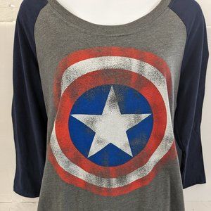 Women's Torrid sz 00 Mighty Fine Captain America 3/4 Sleeve T-Shirt Raglan Tee